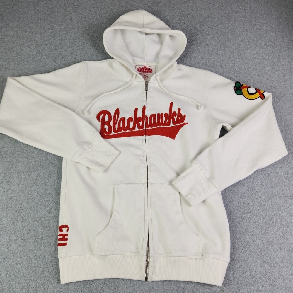 Chicago Blackhawks Hoodie Womens Large White Red Jacket NHL Hockey Sports Zip Up